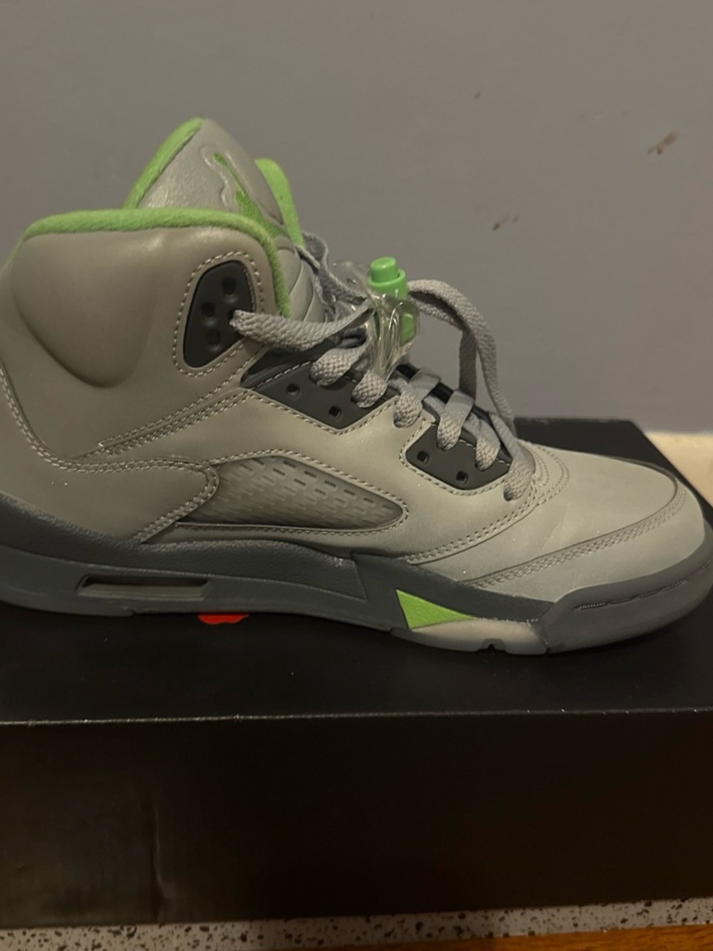 Jordan Kids Grey with Neon Green Accents High-Top Sneakers